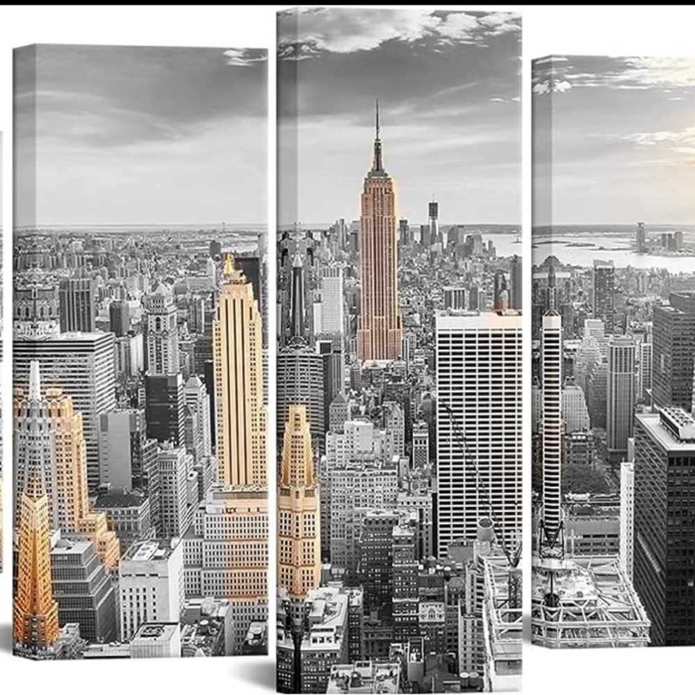 Conipit Large Size 5 Pcs New York Skyline Wall Art Canvas Empire State Building